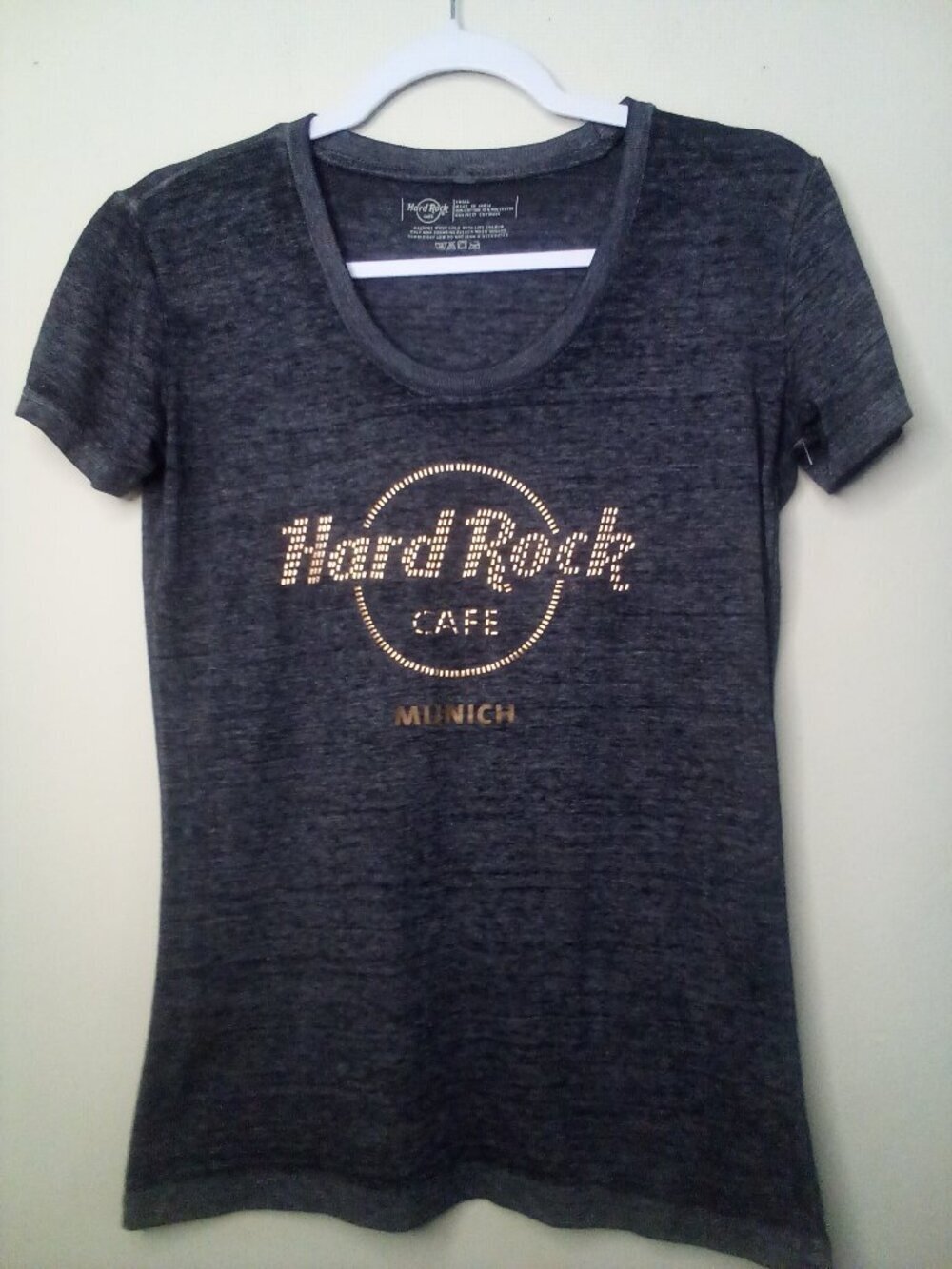 Hard Rock Cafe Munich Shirt Women S Short Sleeve Bling Gray
